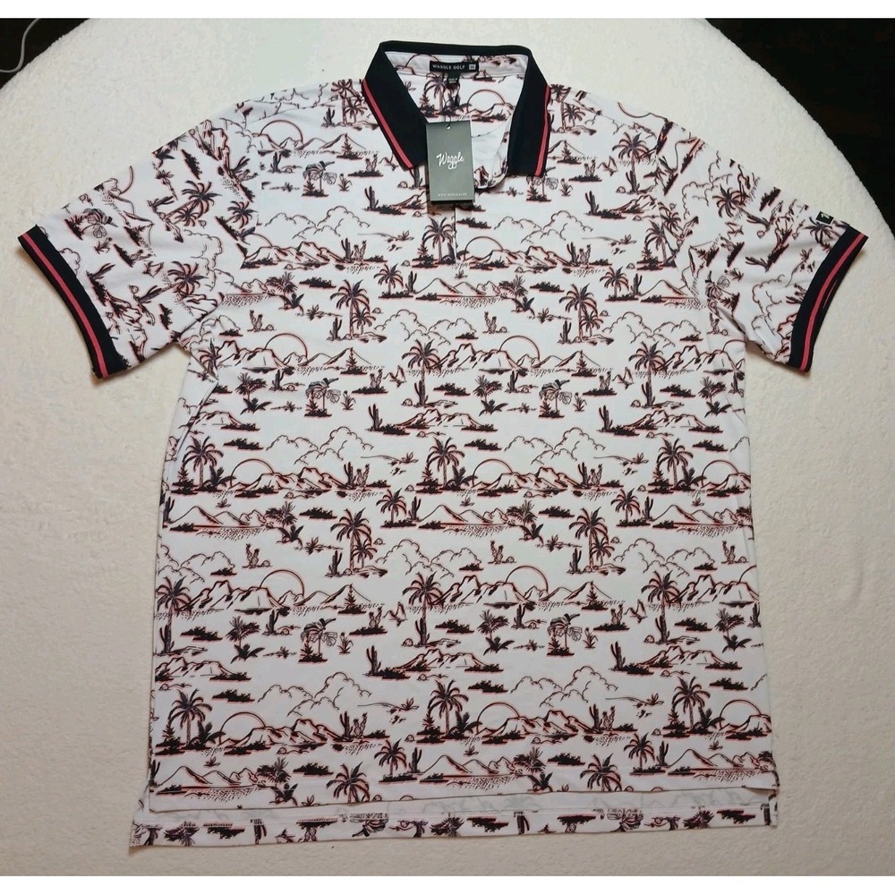 Waggle Golf Shirt Mens 2XL Mesa Pique Performance Polo Tropical Palm Tree NWT